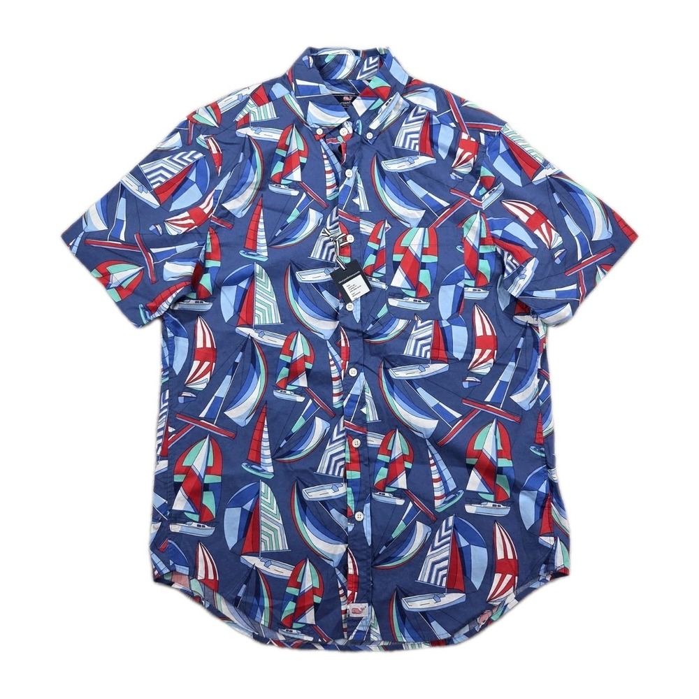 New Vineyard Vines Classic Fit Murray Shirt Mens Medium Spin Around Island Boats
